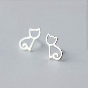 Dainty Elegant Silver Cat Earrings